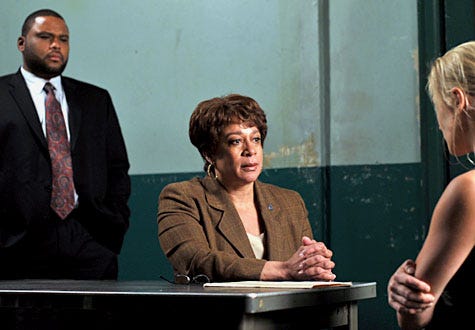 Law & Order - Season 19, "Knockoff" - Anthony Anderson as Det. Kevin Bernard, S. Epatha Merkerson as Lt. Anita Van Buren, Katee Sackhoff as Dianne Cary