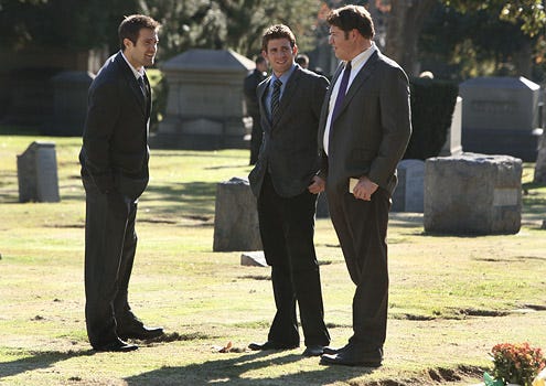 October Road - Season 2 - "Stand Alone By Me" - Geoff Stults as Eddie, Bryan Greenberg as Nick and Brad William Henke as Owen