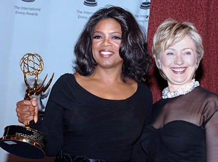 Oprah Winfrey and Senator Hillary Clinton at 2005 International Emmy Awards Gala
