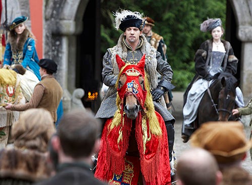 The Tudors - Season 4 - Tamzin Merchant as Katherine Howard, Jonathan Rhys Meyers as Henry VIII and Sarah Bolger as Mary Tudor