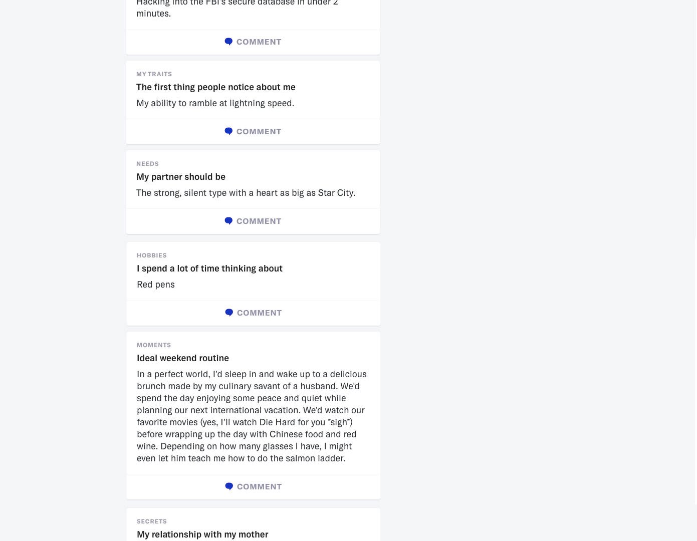 Felicity Smoak Dating Profile