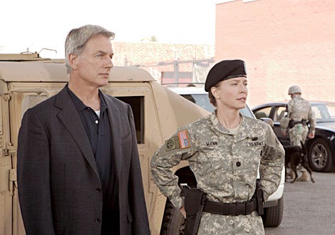 NCIS - Season 4, "Sandblast" - Mark Harmon with guest star Susanna Thompson