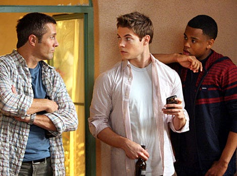 90210 - Season 1, "Hello, Goodbye, Amen" - Rob Estes as Harry, Josh Henderson as Sean, Tristan Wilds as Dixon