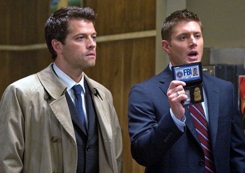 Supernatural - Season 5 - "Free To Be You And Me" - Misha Collins as Castiel and Jensen Ackles as Dean