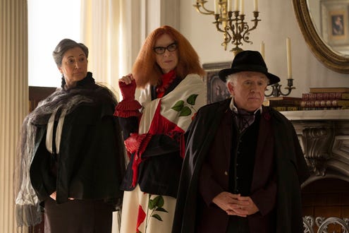 American Horror Story: Coven -  "Fearful Pranks Ensue" - Robin Barlett as Cecily, Frances Conroy as Myrtle, Leslie Jordan as Quentin