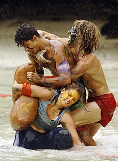 Survivor: Micronesia - Fans Vs Favorites - Ozzy Lusth, Alexis Jones, and Erik Reichenbach during Reward Challenge "Beach Bash" during the Third episode.