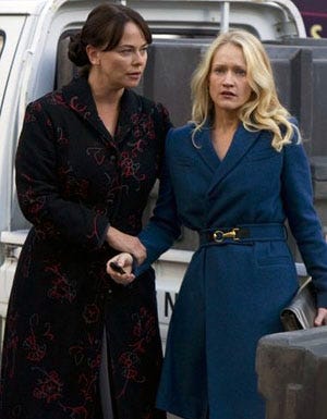 Caprica - Season 1 - "The Imperfections of Memory" - Polly Walker as Clarice Willow and Paula Malcomson as Amanda Graystone