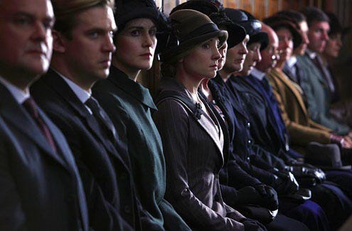Downton Abbey - Season 2 - Hugh Bonneville as Lord Grantham, Dan Stevens as Matthew Crawley, Michelle Dockery as Lady Mary and Joanne Froggatt as Anna Smith