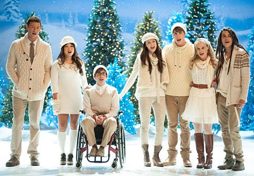Glee - Season 4 - "Glee, Actually" - Cory Monteith, Jenna Ushkowitz, Kevin McHale, Melissa Benoist, Blake Jenner, Becca Tobin, Samuel Larsen