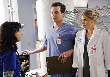 Scrubs - Season 9 - "Our Mysteries" - Sonal Shah, Michael Mosley and Eliza Coupe