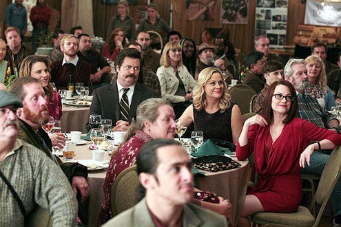Parks and Recreation - Season 5 - "Ron & Diane" - Lucy Lawless, Nick Offerman, Amy Poehler and Megan Mullally