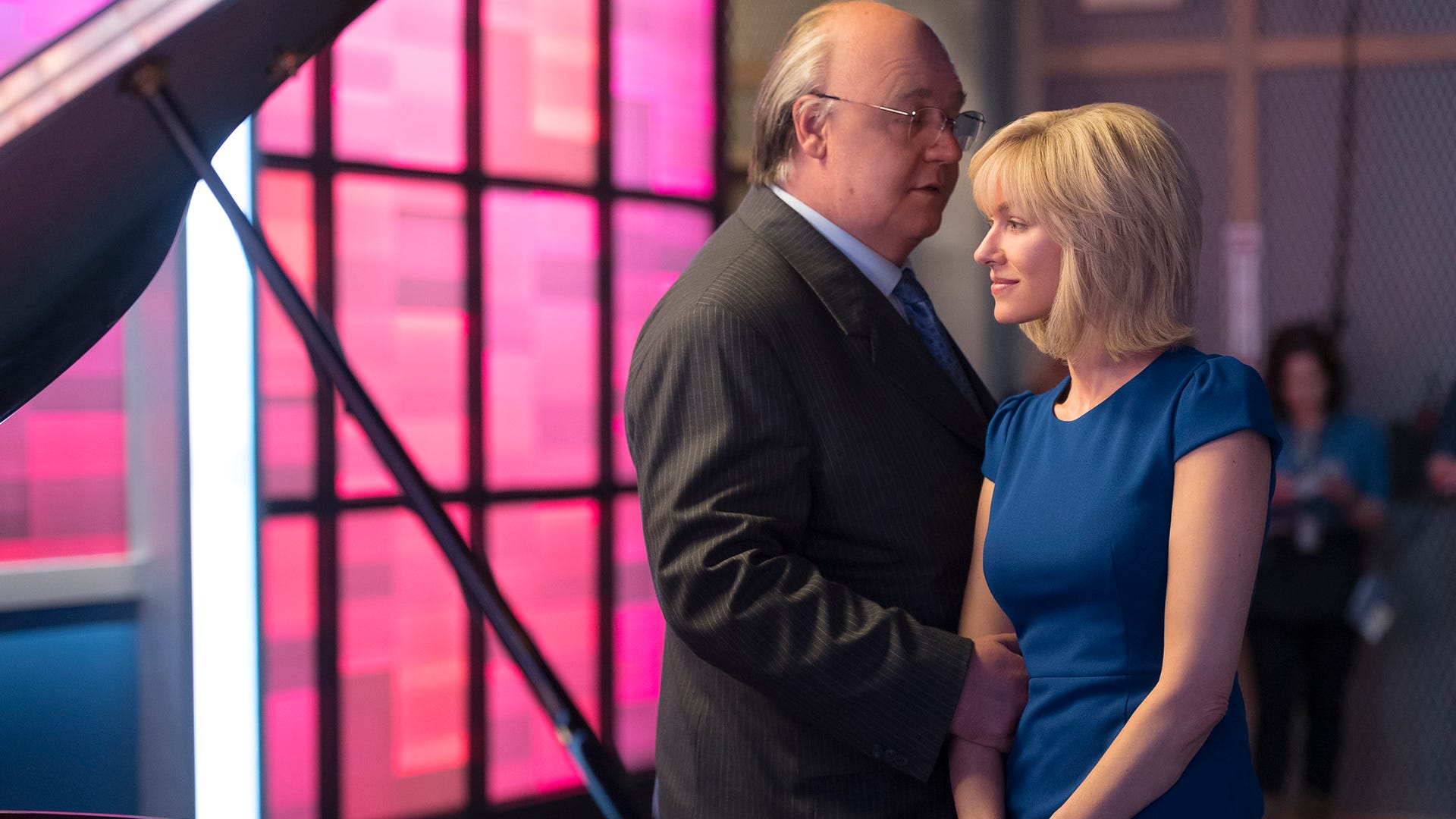 Russell Crowe as Roger Ailes and Naomi Watts as Gretchen Carlson in The Loudest Voice​