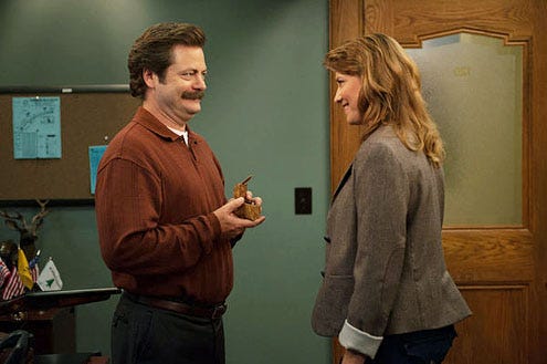 Parks and Recreation - Season 6 - "London" - Nick Offerman and Lucy Lawless