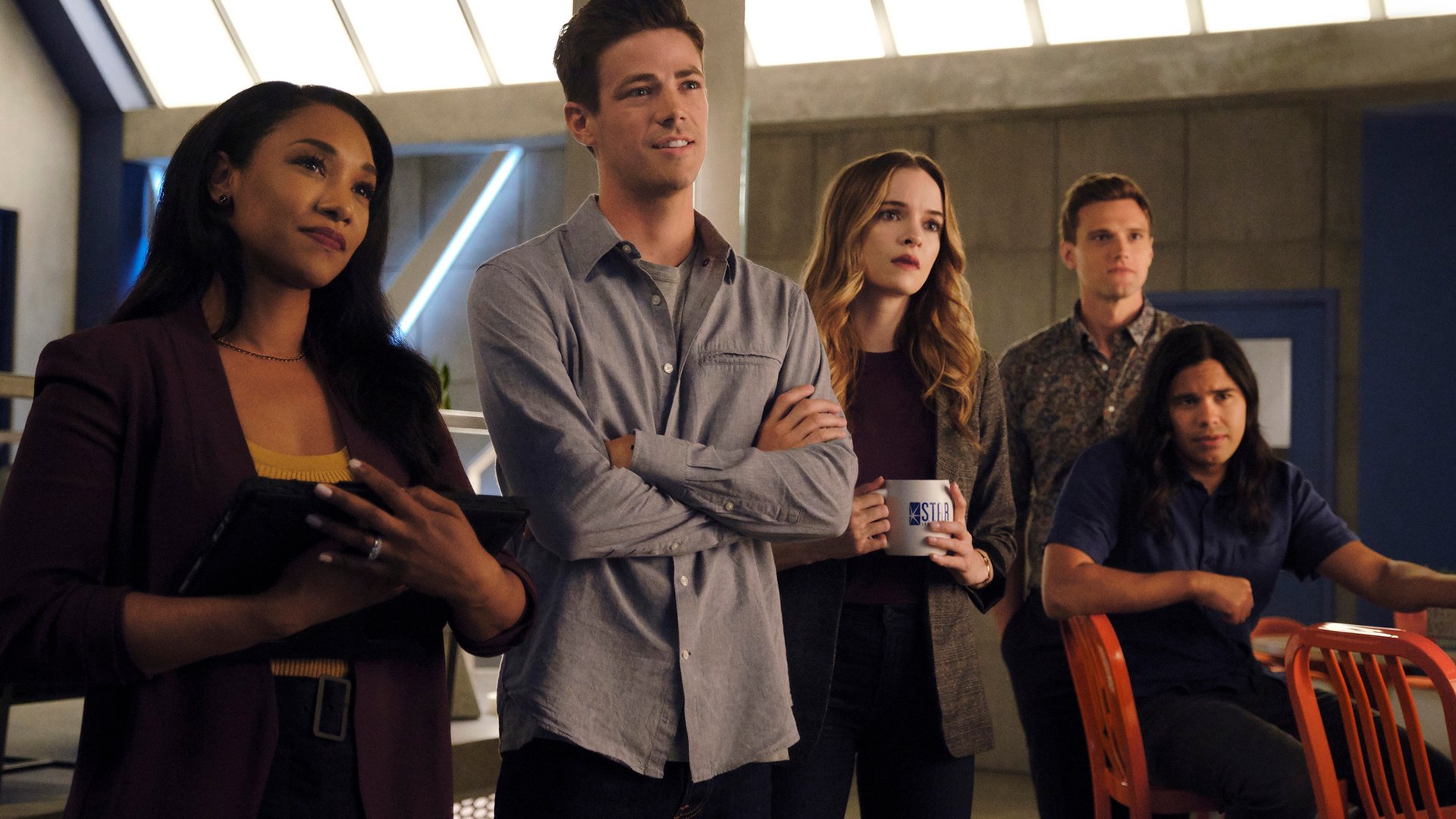 Candice Patton, Grant Gustin, Danielle Panabaker, Hartley Sawyer, and Carlos Valdes, The Flash