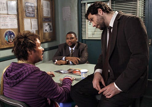 Law & Order - Season 19 - "Skate or Die" - Brian Gant as Jonah Applebaum, Anthony Anderson as Det. Kevin Bernard and Jeremy Sisto as Det. Cyrus Lupo