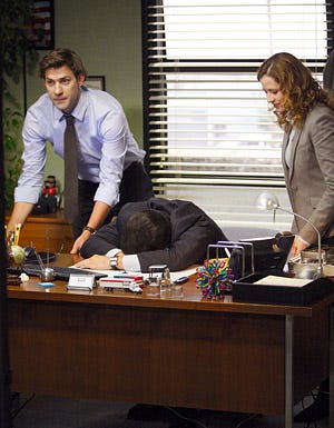 The Office - Season 5 - "Company Picnic" - John Krasinski as Jim Halpert, Steve Carell as Michael Scott and Jenna Fischer as Pam Beesly