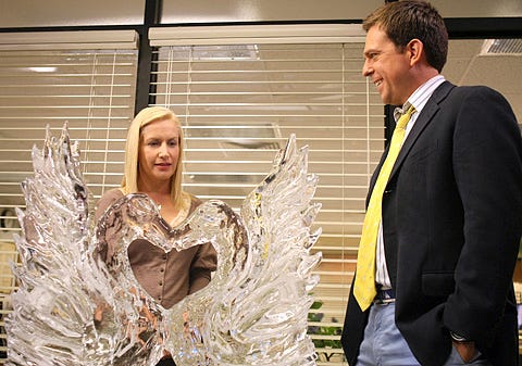 The Office - Season 4, "Launch Party" - Angela Kinsey asAngela, Ed Helms as Andy