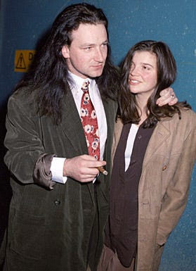 Bono of U2 and girlfriend Alison at Langan's Brasserie - London, England - Feb. 2, 1989