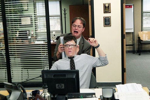The Office - Season 9 - "Junior Salesman" - Rainn Wilson and Clark Duke
