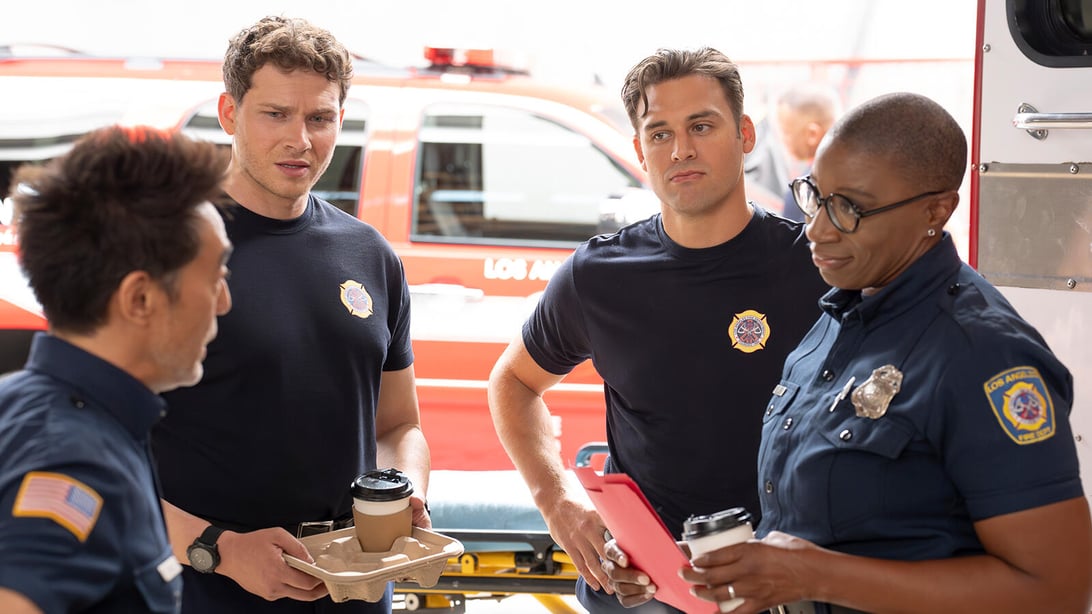 Kenneth Choi, Oliver Stark, Ryan Guzman, and Aisha Hinds, 9-1-1