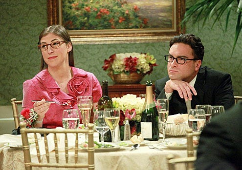 The Big Bang Theory - Season 5 - "The Pulled Groin Extrapolation" - Mayim Bialik as Amy, Johnny Galecki as Leonard