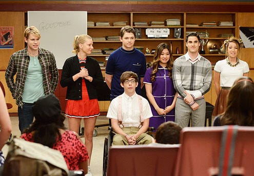 Glee - Season 3 - "Goodbye" - Chord Overstreet, Heather Morris, Damian McGuinty, Kevin McHale, Jenna Ushkowitz, Darren Criss and Vanessa Lengies