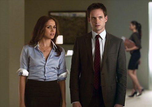Suits - Season 1 - "Identity Crisis" - Meghan Markle as Rachel Zane and Patrick J. Adams as Mike Ross