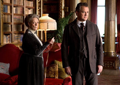 Downton Abbey - Season 2 - Maggie Smith as the Dowager Countess and Hugh Boneville as Lord Grantham