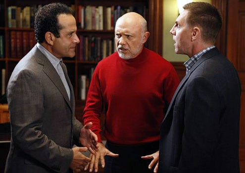 Monk - Season 8 - "Mr. Monk Goes to Group Therapy" - Tony Shalhoub as Adrian Monk, Hector Elizondo as Dr. Neven Bell and Tim Bagley as Harold Krenshaw