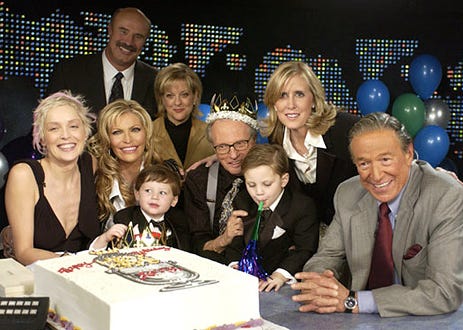 Dr. Phil, Sharon Stone, Larry King and family and Nancy Grace and Mike Wallace - Larry King's 70th Birthday Party - CNN Studio - 2003