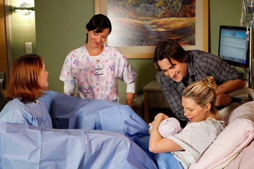 90210 - Season 3 - "Catch Me If You Cannon" - Rebecca Tilney as the Doctor, Jessica Manuel as Maternity Nurse, Ryan Eggold as Ryan, and Sara Foster as Jen