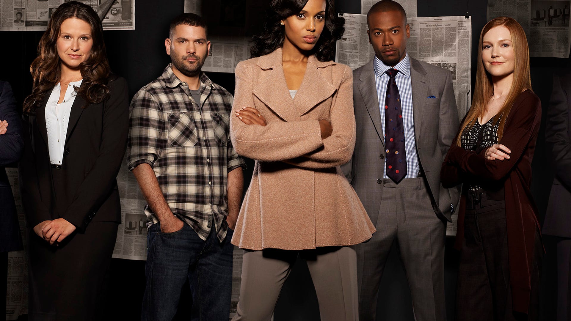 Katie Lowes, Guillermo Diaz, Kerry Washington, Columbus Short, Darby Stanchfield, Scandal