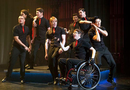 Glee - Season 3 - "Nationals" - Mark Salling, Samuel Larson, Damian McGinty, Chord Overstreet, Chris Colfer, Kevin McHale, Darren Criss and Harry Shum Jr.
