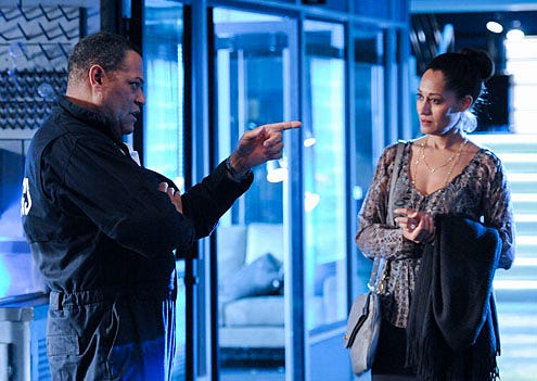 CSI - Season 11 - "All That Cremains" - Laurence Fishburne as Dr. Raymond Langston and Tracee Ellis Ross as Gloria Parkes