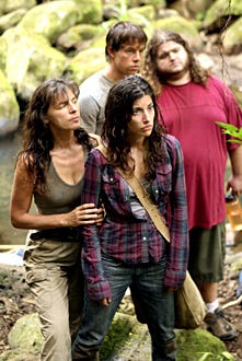 Lost - "Confirmed Dead" - Mira Furlan as Danielle Rousseau, Tania Raymonde as Alex, Blake Bashoff as Karl, Jorge Garcia as Hurley