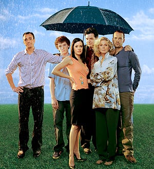 Huff - Hank Azaria, Anton Yelchin, Paget Brewster, Oliver Platt, Blythe Danner, and Andy Comeau