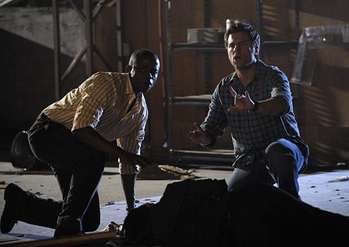 Psych - Season 3 - "Earth, Wind and...Wait for It" - Dule Hill as Gus Guster and James Roday as Shawn Spencer