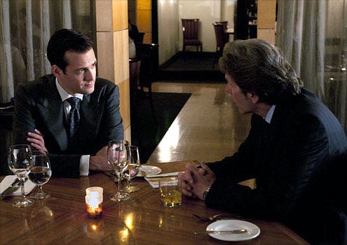Suits - Season 1 - "Rules of the Game" - Gabriel Macht as Harvey Specter and Gary Cole as Cameron Davis