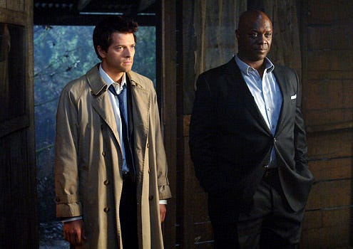Supernatural - Season 5 - "I Know What You Did Last Summer" - Misha Collins as Castiel and Robert Wisdom as Uriel
