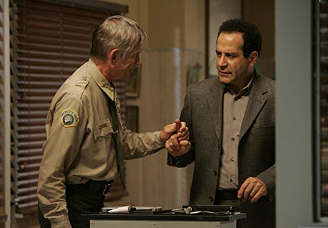 Monk - Season 6, "Mr. Monk Is On The Run" - Scott Glenn as Sheriff Rollins, Tony Shalhoub as Monk