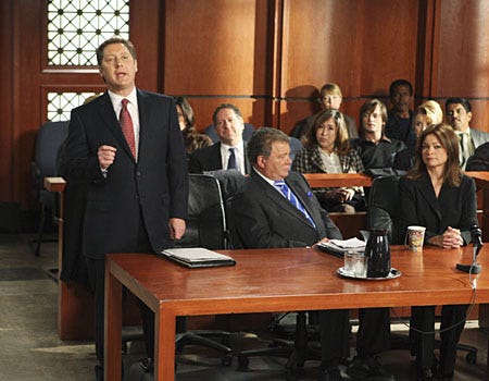 Boston Legal - Season 5, "Mad Cows" - James Spader as Alan, William Shatner as Denny, Valerie Bertinelli as Carol Hober