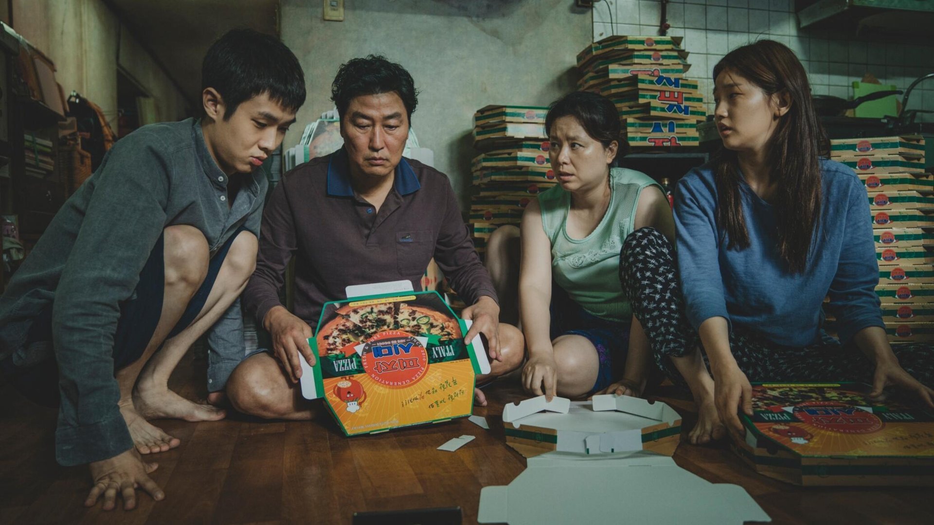 Choi Woo-sik, Song Kang-ho, Jang Hye-jin, and Park So-dam, Parasite