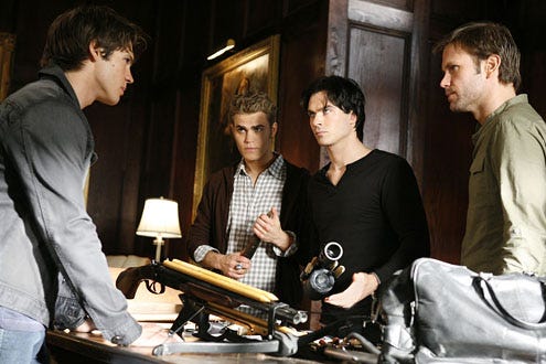 The Vampire Diaries - Season 2 - "Masquerade" - Steven R. McQueen as Jeremy, Paul Wesley as Stefan, Ian Sommerhalder as Damon and Matt Davis as Alaric