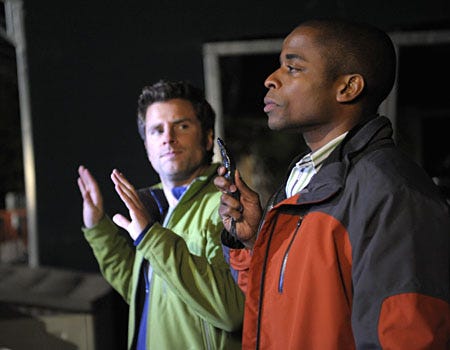 Psych - Season 3, "Six Feet Under the Sea" - James Roday as Shawn Spencer, Dule Hill as Gus Guster