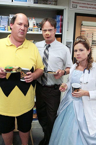 The Office - Season 9 - "Here Comes Treble" - Brian Baumgertner, Rainn Wilson and Jenna Fischer