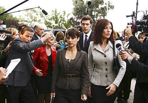 Boston Legal - Season 3 - "Whose God Is It Anyway?" - Joan Rivers as herself, Constance Zimmer as Claire Simms, Craig Bierko as Jeffrey Coho and Katey Sagal as Barbara Little