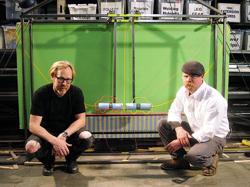 Mythbusters - Season 8 - Adam Savage and Jamie Hyneman with the small scale test rig