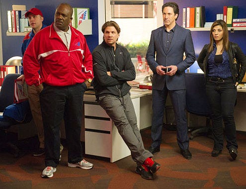 Necessary Roughness - Season 2 - "To Swerve and Protect" - Gregory Alan Williams, Marc Blucas, Scott Cohen and Callie Thorne