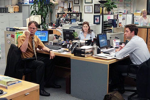 The Office - Season 9 - "New Guys" - Rainn Wilson, Jenna Fischer and John Krasinski