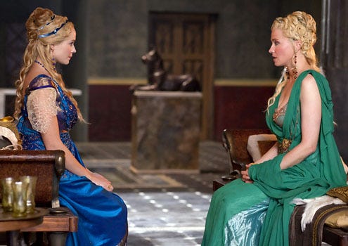 Spartacus: Blood and Sand - Season 1 - "W..." - Brooke Harman as Licinia and Lucy Lawless as Lucretia